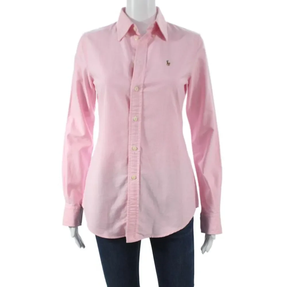 Polo Ralph Lauren Womens Pink Cotton Collared Button Up Long Sleeve Top Size XS